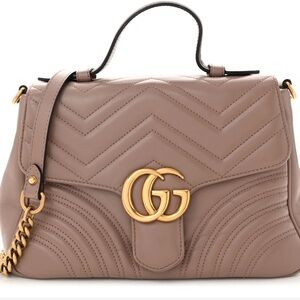 GUCCI Calfskin Matelasse Small GG Marmont Top Handle Shoulder Bag Porcelain Rose